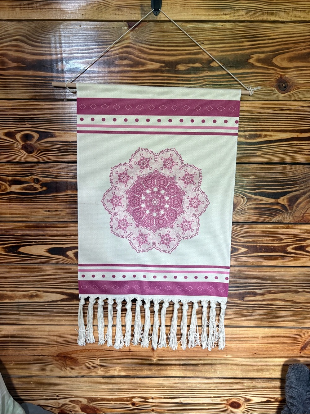 Macrame Woven Pink Mandala Wall Tapestry 19.7 in.W x 34 in.H